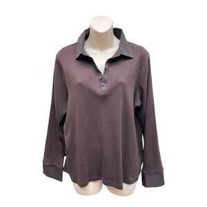 Ralph Lauren LRL Blouse Womens 1X Brown Collar Cotton Pullover Blouse Western